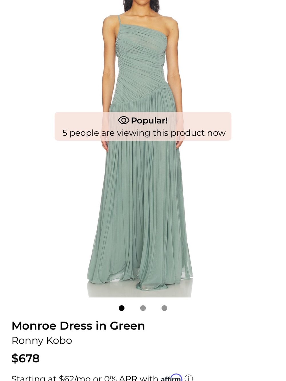 Ronny Kobo Collection Monroe One-Shoulder Pleated Sage Green Gown